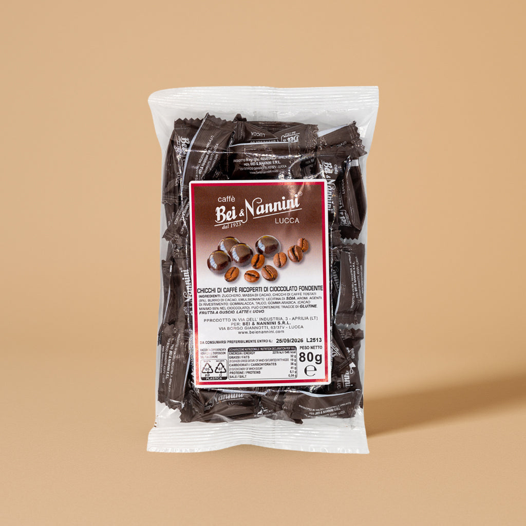 Cioccaffè B.& N. - Chicchi di caffè ricoperti di cioccolato fondente confezionati singolarmente 80 g.