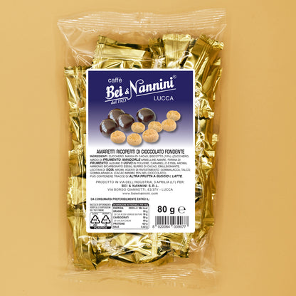 Amaretto Bei & Nannini - Amaretti ricoperti di cioccolato fondente confezionata singolarmente 80 g.