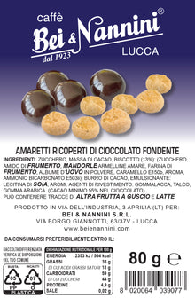 Amaretto Bei & Nannini - Amaretti ricoperti di cioccolato fondente confezionata singolarmente 80 g.