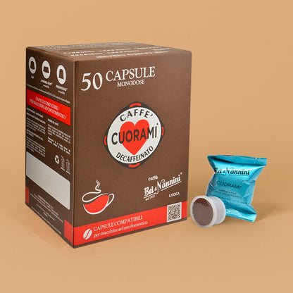 Cuoramì® Decaffeinated Coffee - Espresso Point Fap® compatible capsules - box of 50 capsules 