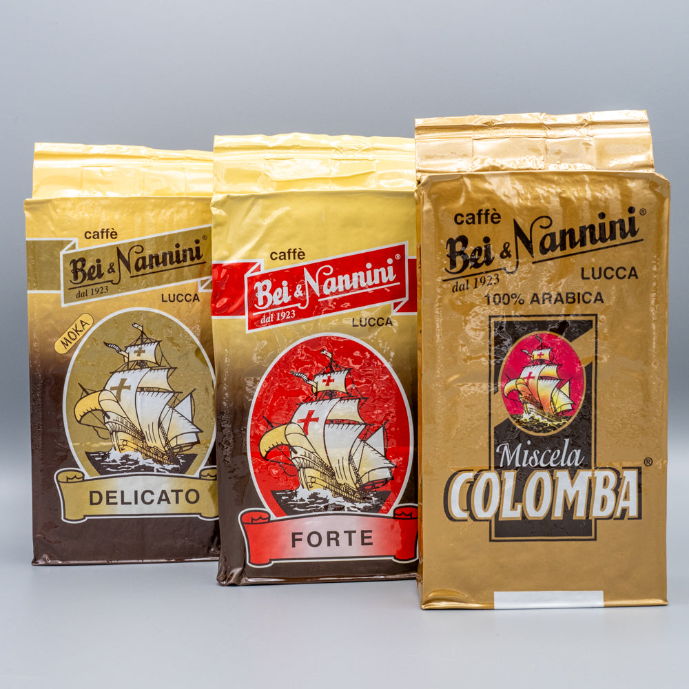 Caffe' Macinato Bei & Nannini - Mix Colomba, Delicato e Forte - 3 Conf. Sottovuoto da da 250g