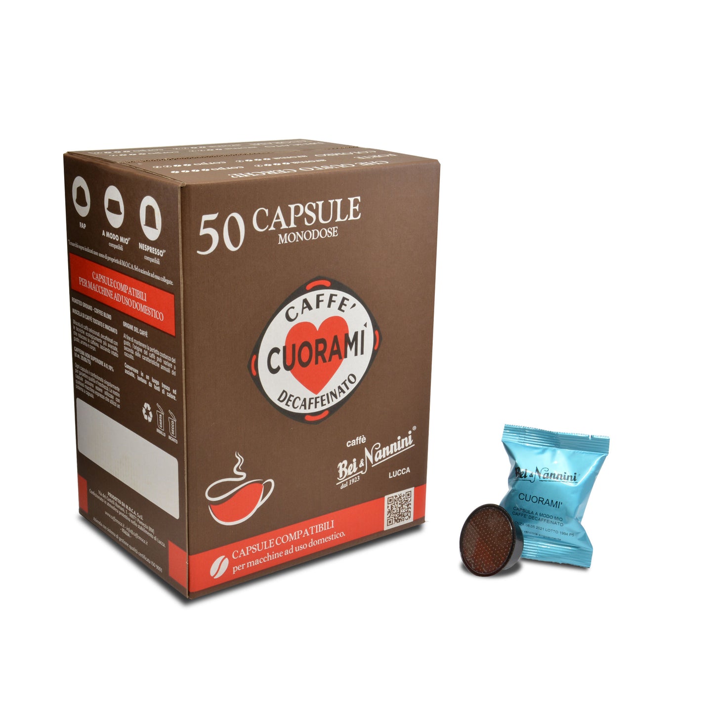 Caffè Decaffeinato Cuoramì® - Capsule compatibili A Modo Mio® - scatola da 50 capsule