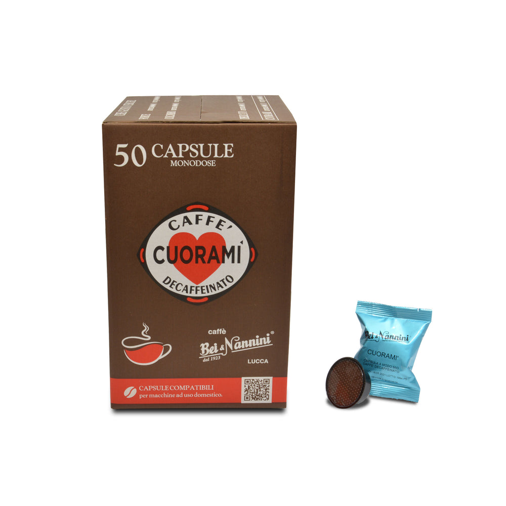 
                  
                    Caffè Decaffeinato Cuoramì® - Capsule compatibili A Modo Mio® - scatola da 50 capsule
                  
                
