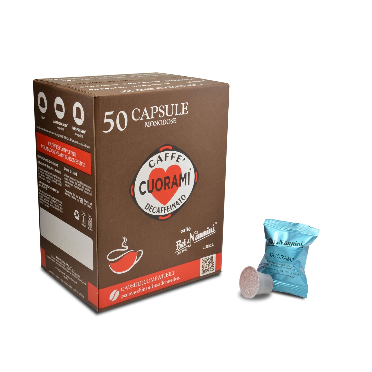 Caffè Decaffeinato Cuoramì® - Capsule compatibili Nespresso® - scatola da 50 capsule