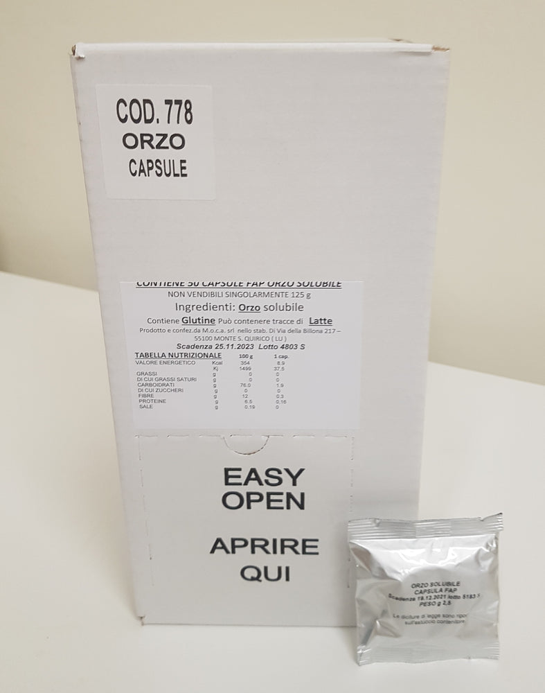 
                  
                    Capsule Orzo solubile compatibili Espresso Point FAP® - scatola da 50 capsule
                  
                
