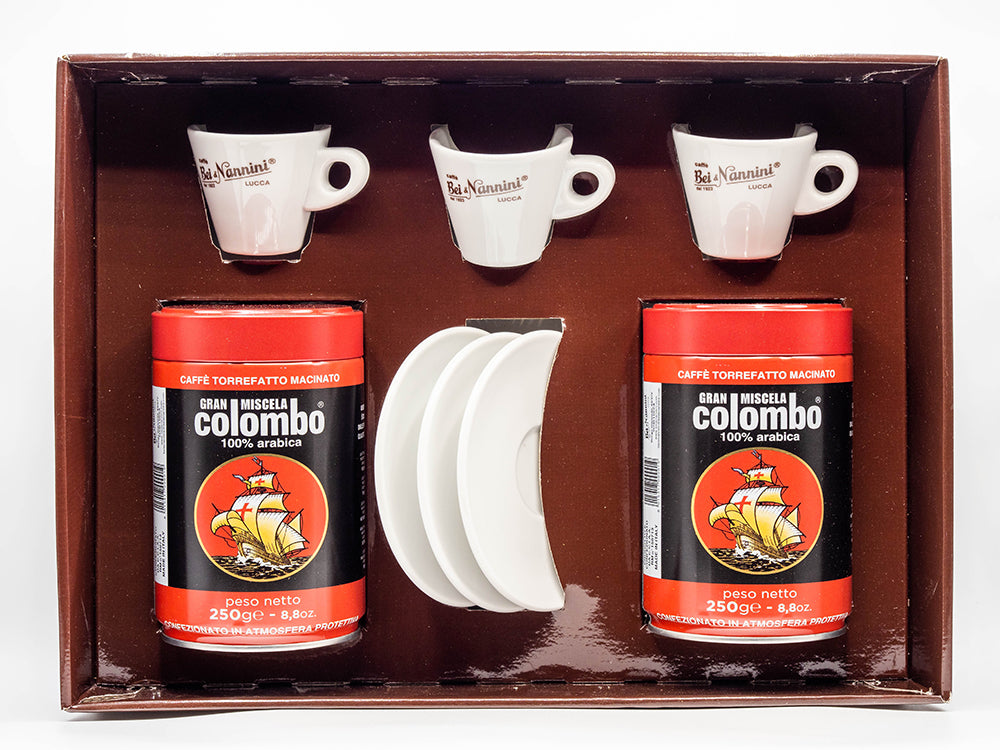 Caffè Gran Miscela Colombo® - Confezione Regalo  macinato moca + 3 tazze