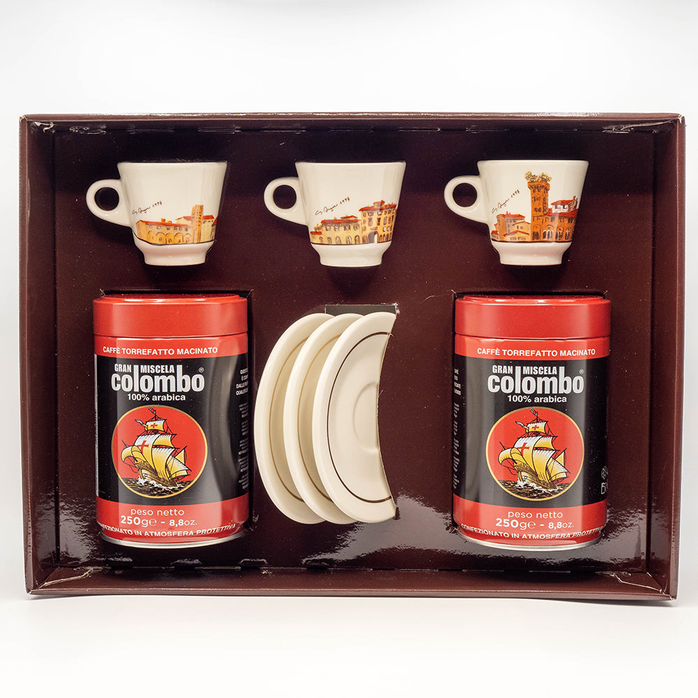 
                  
                    Caffè Gran Miscela Colombo®  - Confezione Regalo macinato moca + 3 tazze
                  
                